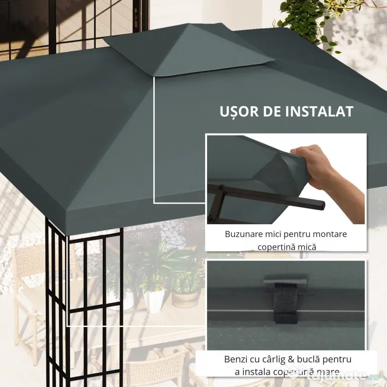 Outsunny Acoperis de Schimb pentru Foisor 3x3m, Prelata pentru Foisor cu 2 Niveluri Rezistent la Razele UV, Gri Antracit (NUMAI PRELATA)