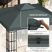 Outsunny Acoperis de Schimb pentru Foisor 3x3m, Prelata pentru Foisor cu 2 Niveluri Rezistent la Razele UV, Gri Antracit (NUMAI PRELATA) 