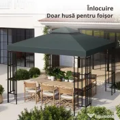 Outsunny Acoperis de Schimb pentru Foisor 3x3m, Prelata pentru Foisor cu 2 Niveluri Rezistent la Razele UV, Gri Antracit (NUMAI PRELATA) 