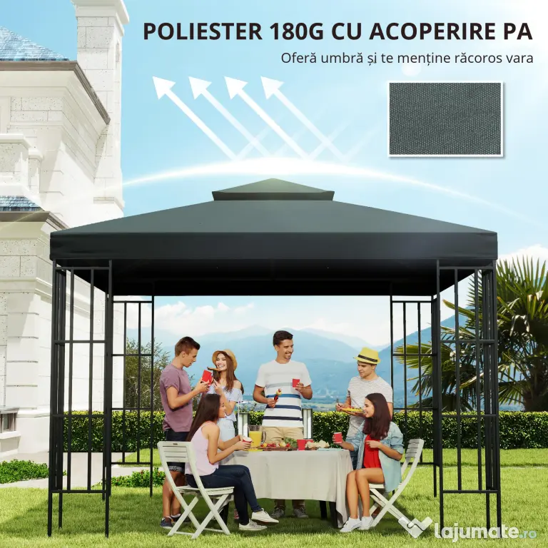 Outsunny Acoperis de Schimb pentru Foisor 3x3m, Prelata pentru Foisor cu 2 Niveluri Rezistent la Razele UV, Gri Antracit (NUMAI PRELATA)