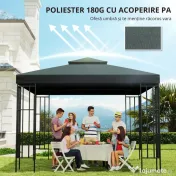 Outsunny Acoperis de Schimb pentru Foisor 3x3m, Prelata pentru Foisor cu 2 Niveluri Rezistent la Razele UV, Gri Antracit (NUMAI PRELATA) 