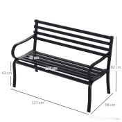 Outsunny Banca de gradina scaun de gradina din metal 2 locuri impermeabila neagra 127 x 62 x 82cm 