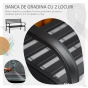 Outsunny Banca de gradina scaun de gradina din metal 2 locuri impermeabila neagra 127 x 62 x 82cm 
