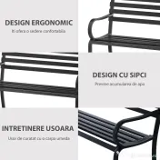 Outsunny Banca de gradina scaun de gradina din metal 2 locuri impermeabila neagra 127 x 62 x 82cm 
