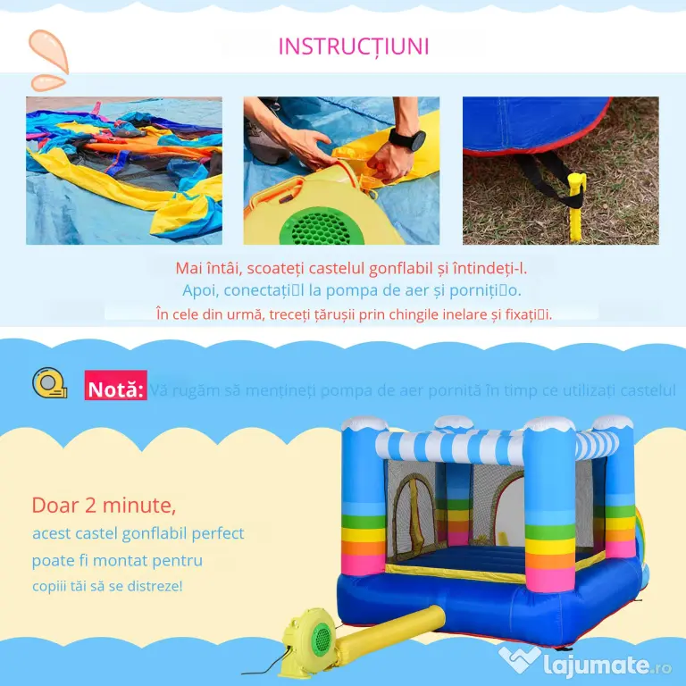 Castel Gonflabil pentru Copii Outsunny cu Trambulina si Piscina, Pompa Electrica Inclusa 290x200x155cm, Multicolor | Aosom Romania