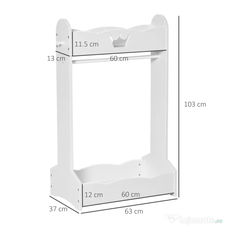 HOMCOM Suport Haine Copii cu Etajere și Agățători, Mobilier Dormitor Lemn, 63x37x103cm, Alb | Aosom Romania