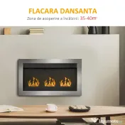 HomCom Șemineu cu Bioetanol pentru Perete cu 3 Arzătoare din Inox 1.5LT 110 x 63 x 16cm 