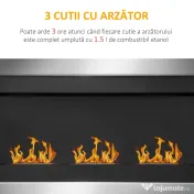 HomCom Șemineu cu Bioetanol pentru Perete cu 3 Arzătoare din Inox 1.5LT 110 x 63 x 16cm 