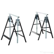 HOMCOM Set 2 Capre de Lucru Pliabile și Telescopice, Suporturi Pliabile cu Înălțime Reglabilă din Oțel, Negru
