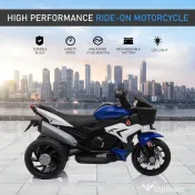 HOMCOM Motocicletă Electrică Copii 3-6 Ani, 3 Roți, Baterie 6V, din PP și Metal, Albastru Închis și Negru, 86x42x52cm | Aosom Romania