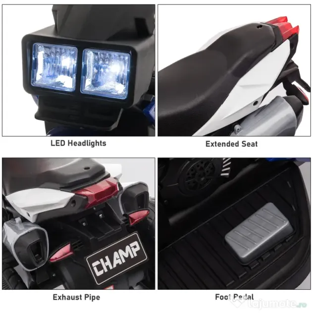 HOMCOM Motocicletă Electrică Copii 3-6 Ani, 3 Roți, Baterie 6V, din PP și Metal, Albastru Închis și Negru, 86x42x52cm | Aosom Romania