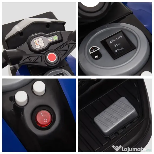 HOMCOM Motocicletă Electrică Copii 3-6 Ani, 3 Roți, Baterie 6V, din PP și Metal, Albastru Închis și Negru, 86x42x52cm | Aosom Romania
