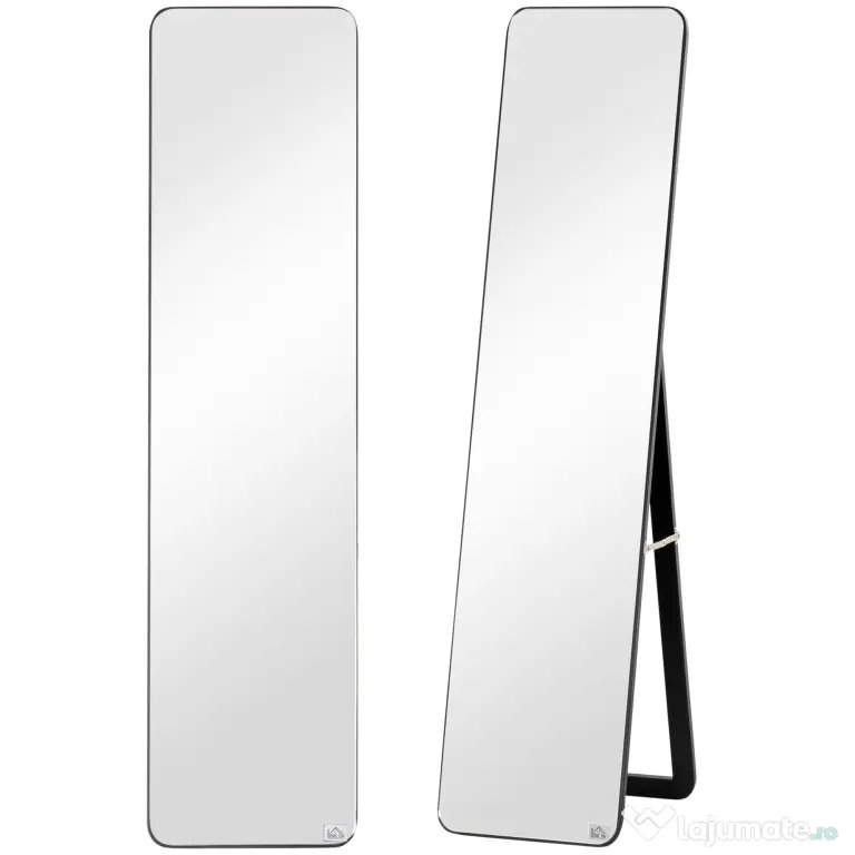 HOMCOM Oglindă de Podea sau Perete cu Cadru din Lemn, Oglindă cu Suport, Pliabil cu Balama, 37x43x156 cm, Nuc | Aosom Romania