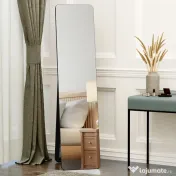 HOMCOM Oglindă de Podea sau Perete cu Cadru din Lemn, Oglindă cu Suport, Pliabil cu Balama, 37x43x156 cm, Nuc | Aosom Romania