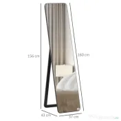HOMCOM Oglindă de Podea sau Perete cu Cadru din Lemn, Oglindă cu Suport, Pliabil cu Balama, 37x43x156 cm, Nuc | Aosom Romania