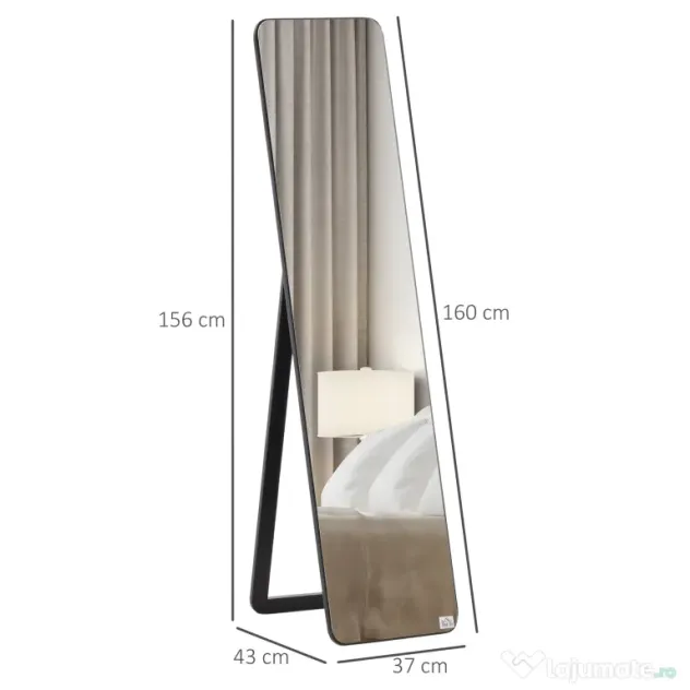 HOMCOM Oglindă de Podea sau Perete cu Cadru din Lemn, Oglindă cu Suport, Pliabil cu Balama, 37x43x156 cm, Nuc | Aosom Romania