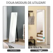 HOMCOM Oglindă de Podea sau Perete cu Cadru din Lemn, Oglindă cu Suport, Pliabil cu Balama, 37x43x156 cm, Nuc | Aosom Romania
