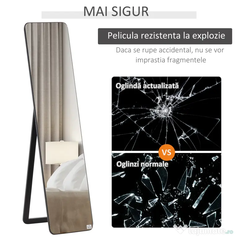 HOMCOM Oglindă de Podea sau Perete cu Cadru din Lemn, Oglindă cu Suport, Pliabil cu Balama, 37x43x156 cm, Nuc | Aosom Romania