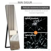 HOMCOM Oglindă de Podea sau Perete cu Cadru din Lemn, Oglindă cu Suport, Pliabil cu Balama, 37x43x156 cm, Nuc | Aosom Romania