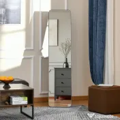 HOMCOM Oglindă de Podea sau Perete cu Cadru din Lemn, Oglindă cu Suport, Pliabil cu Balama, 37x43x156 cm, Nuc | Aosom Romania