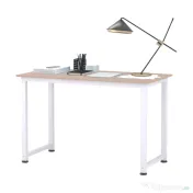 HOMCOM Masa Birou Lemn MDF Culoare Stejar si Picioare in Metal Alb | Aosom Romania 