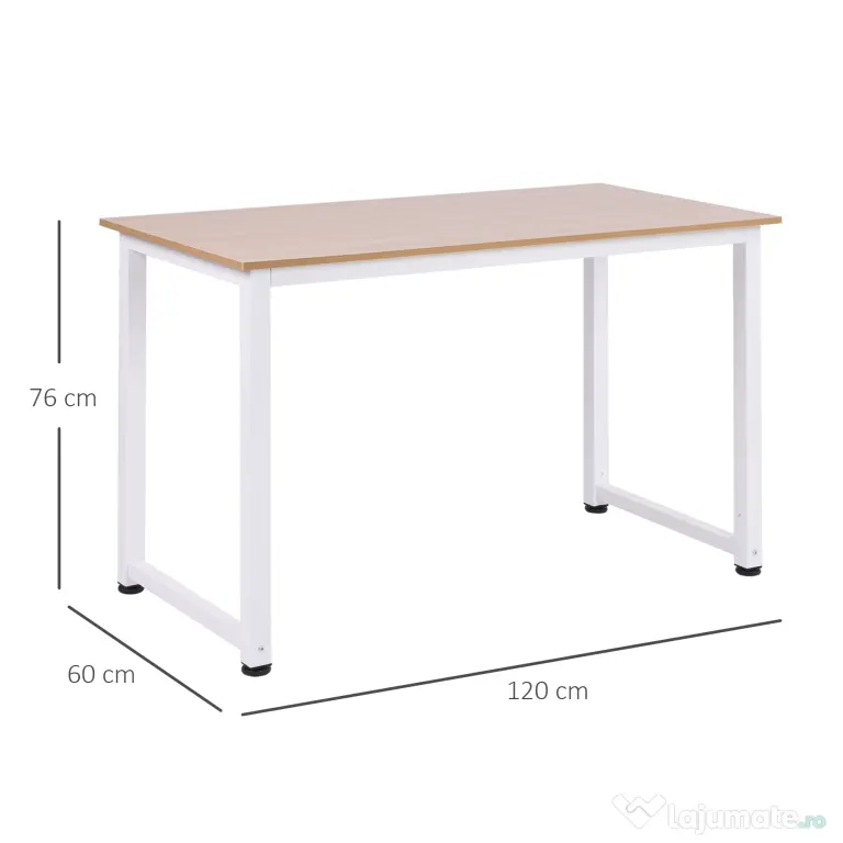 HOMCOM Masa Birou Lemn MDF Culoare Stejar si Picioare in Metal Alb | Aosom Romania