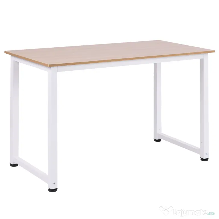 HOMCOM Masa Birou Lemn MDF Culoare Stejar si Picioare in Metal Alb | Aosom Romania