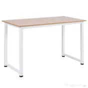 HOMCOM Masa Birou Lemn MDF Culoare Stejar si Picioare in Metal Alb | Aosom Romania 