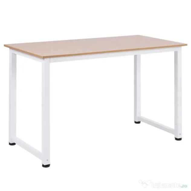 HOMCOM Masa Birou Lemn MDF Culoare Stejar si Picioare in Metal Alb | Aosom Romania