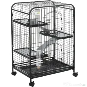 PawHut Cusca Animale Mici Rozătoare Roti 3 Rampe Platforme Bol Sticlă 61.5x44x95cm Neagră | Aosom Romania 