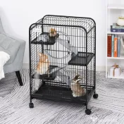 PawHut Cusca Animale Mici Rozătoare Roti 3 Rampe Platforme Bol Sticlă 61.5x44x95cm Neagră | Aosom Romania 