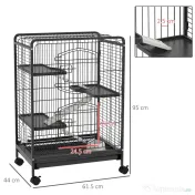 PawHut Cusca Animale Mici Rozătoare Roti 3 Rampe Platforme Bol Sticlă 61.5x44x95cm Neagră | Aosom Romania 