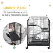 PawHut Cusca Animale Mici Rozătoare Roti 3 Rampe Platforme Bol Sticlă 61.5x44x95cm Neagră | Aosom Romania 