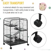 PawHut Cusca Animale Mici Rozătoare Roti 3 Rampe Platforme Bol Sticlă 61.5x44x95cm Neagră | Aosom Romania 