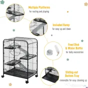 PawHut Cusca Animale Mici Rozătoare Roti 3 Rampe Platforme Bol Sticlă 61.5x44x95cm Neagră | Aosom Romania 
