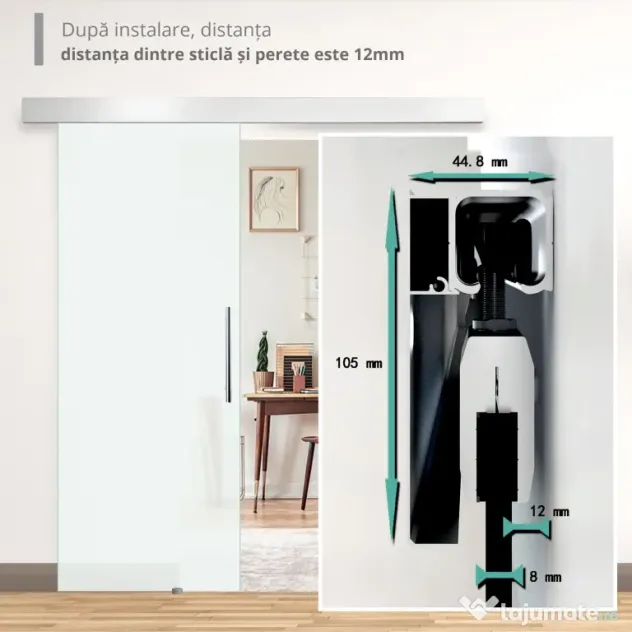 HOMCOM Ușă Glisantă din Sticlă Temperată Satinată, Kit Complet cu Șină și Mâner, 90x205cm | Aosom Romania