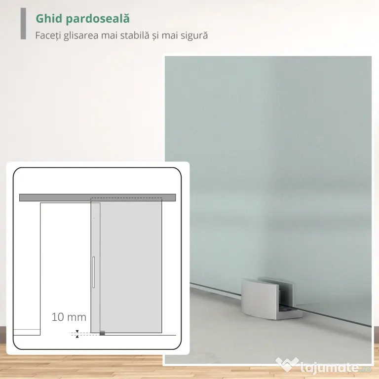 HOMCOM Ușă Glisantă din Sticlă Temperată Satinată, Kit Complet cu Șină și Mâner, 90x205cm | Aosom Romania