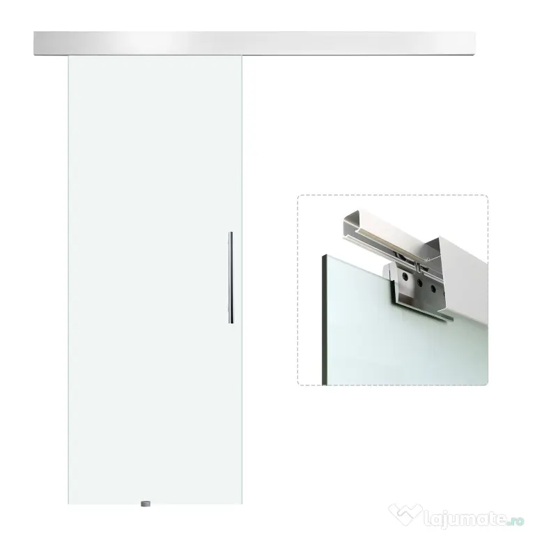 HOMCOM Ușă Glisantă din Sticlă Temperată Satinată, Kit Complet cu Șină și Mâner, 90x205cm | Aosom Romania