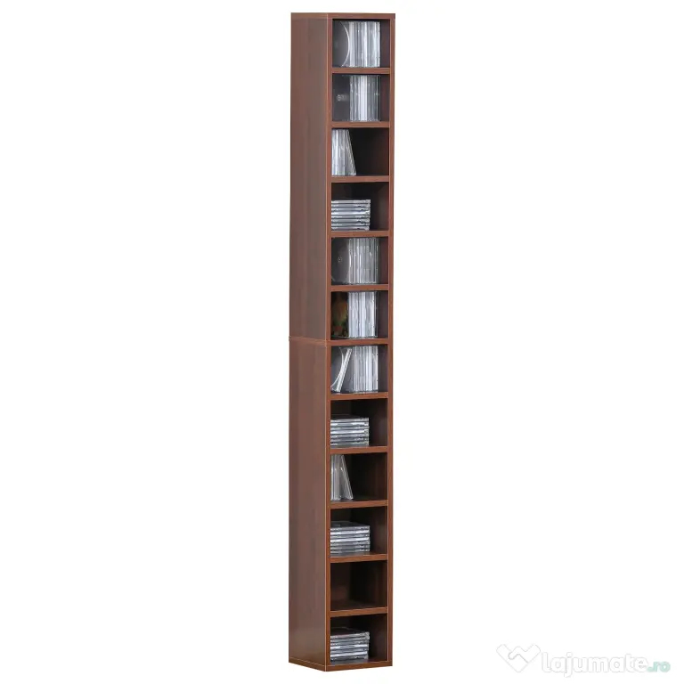 Biblioteca tip coloana cu 12 etajere, din MDF, sustine maxim 15kg 21x20x175cm, maro HOMCOM | Aosom RO