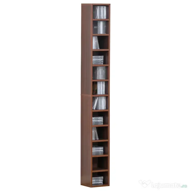 Biblioteca tip coloana cu 12 etajere, din MDF, sustine maxim 15kg 21x20x175cm, maro HOMCOM | Aosom RO
