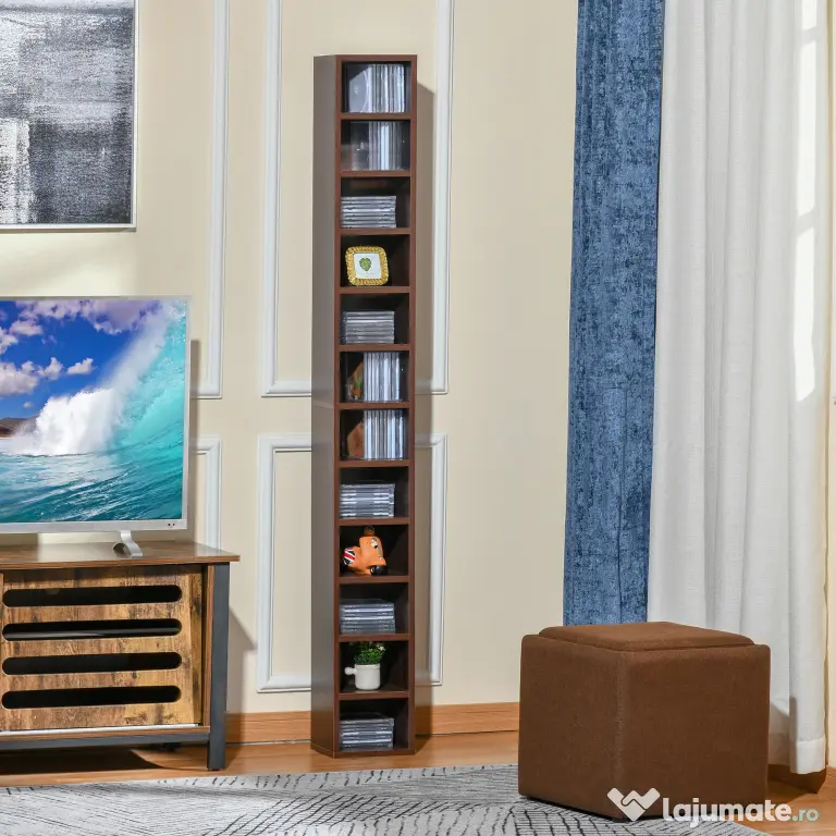 Biblioteca tip coloana cu 12 etajere, din MDF, sustine maxim 15kg 21x20x175cm, maro HOMCOM | Aosom RO
