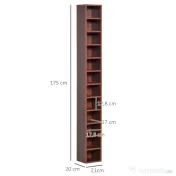 Biblioteca tip coloana cu 12 etajere, din MDF, sustine maxim 15kg 21x20x175cm, maro HOMCOM | Aosom RO 