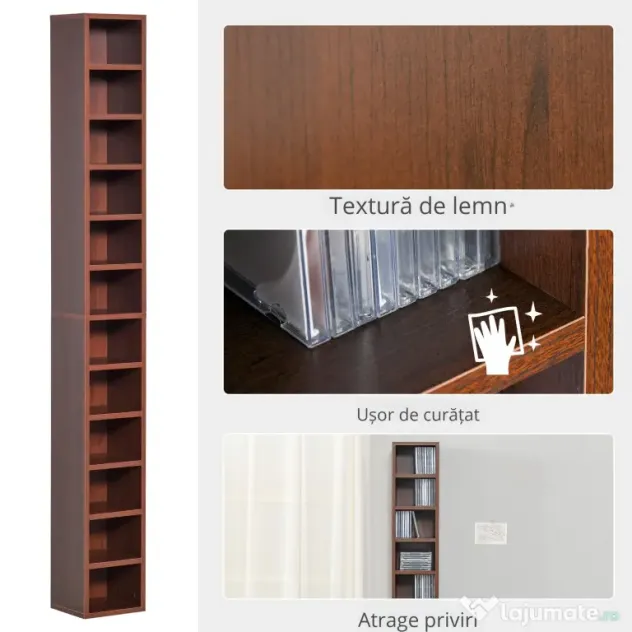 Biblioteca tip coloana cu 12 etajere, din MDF, sustine maxim 15kg 21x20x175cm, maro HOMCOM | Aosom RO