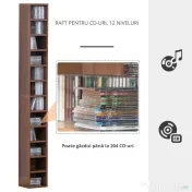 Biblioteca tip coloana cu 12 etajere, din MDF, sustine maxim 15kg 21x20x175cm, maro HOMCOM | Aosom RO 