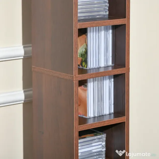 Biblioteca tip coloana cu 12 etajere, din MDF, sustine maxim 15kg 21x20x175cm, maro HOMCOM | Aosom RO