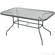 Outsunny Masa de Exterior din Metal si Sticla Temperata cu Orificiu pentru Umbrela 140x80x70cm 