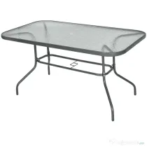 Outsunny Masa de Exterior din Metal si Sticla Temperata cu Orificiu pentru Umbrela 140x80x70cm