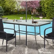 Outsunny Masa de Exterior din Metal si Sticla Temperata cu Orificiu pentru Umbrela 140x80x70cm 