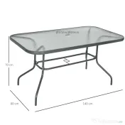 Outsunny Masa de Exterior din Metal si Sticla Temperata cu Orificiu pentru Umbrela 140x80x70cm 