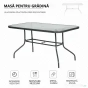Outsunny Masa de Exterior din Metal si Sticla Temperata cu Orificiu pentru Umbrela 140x80x70cm 